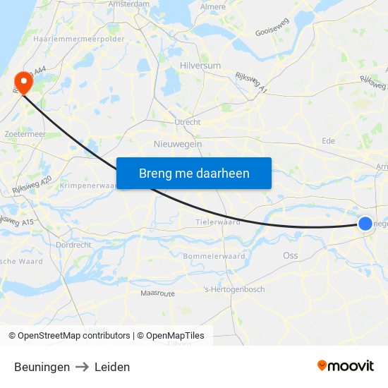 Beuningen to Leiden map