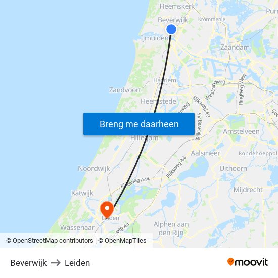 Beverwijk to Leiden map