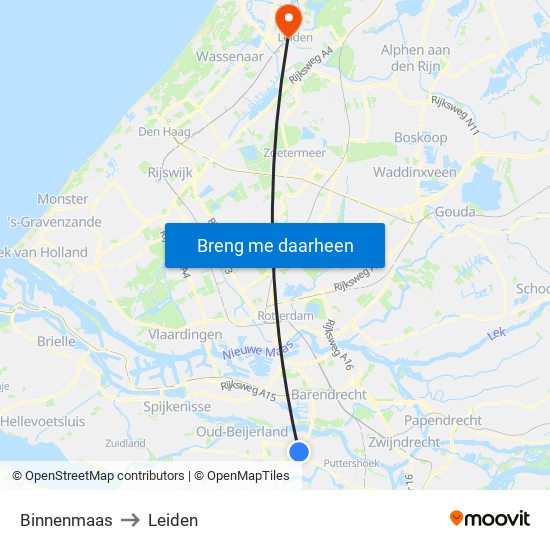 Binnenmaas to Leiden map