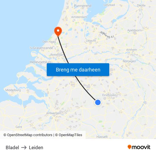 Bladel to Leiden map