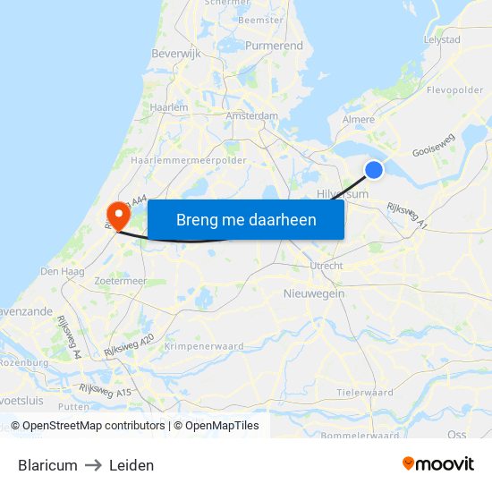 Blaricum to Leiden map
