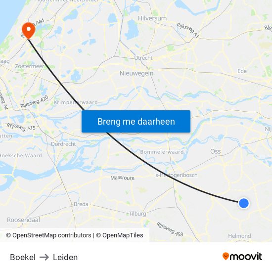 Boekel to Leiden map