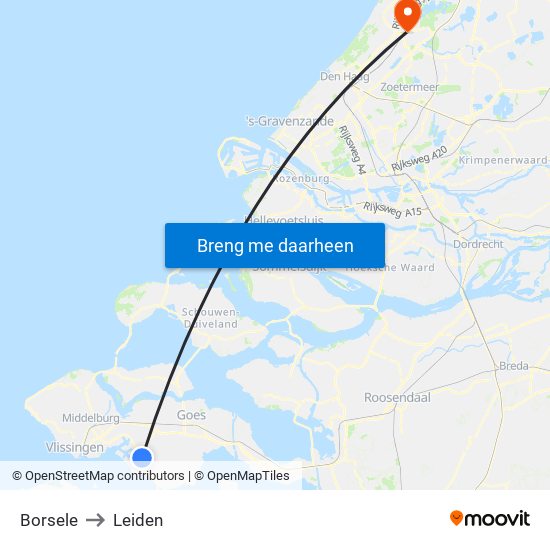 Borsele to Leiden map