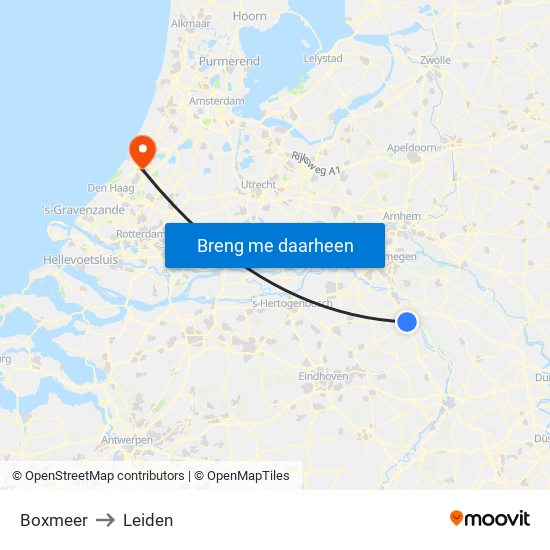 Boxmeer to Leiden map