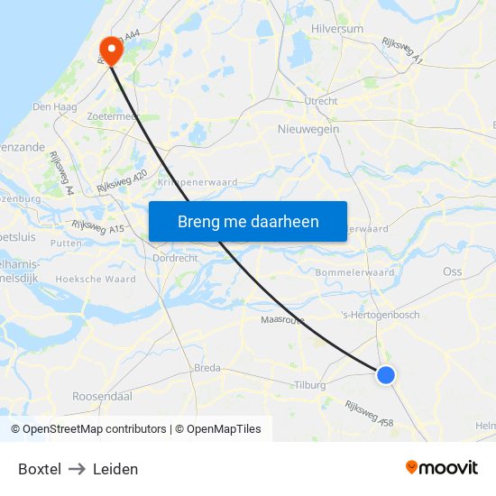 Boxtel to Leiden map