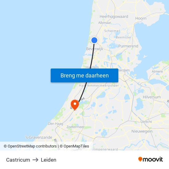 Castricum to Leiden map