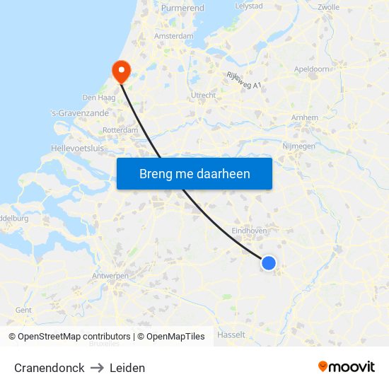Cranendonck to Leiden map