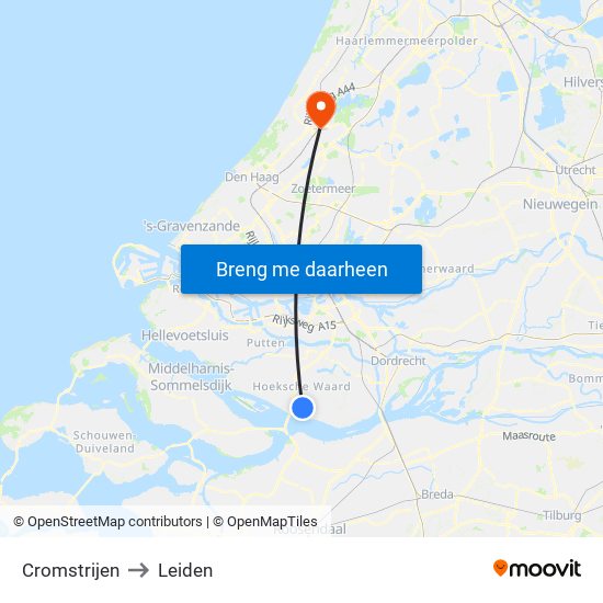 Cromstrijen to Leiden map