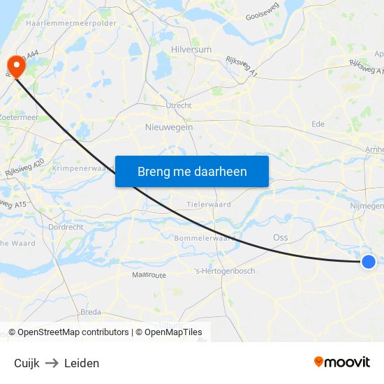 Cuijk to Leiden map