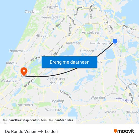 De Ronde Venen to Leiden map