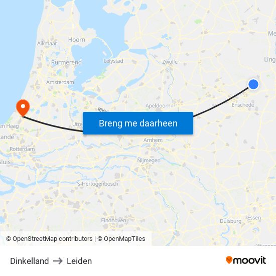 Dinkelland to Leiden map
