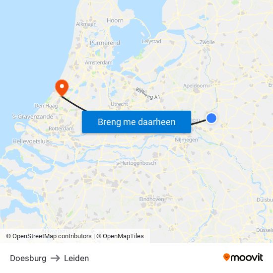 Doesburg to Leiden map