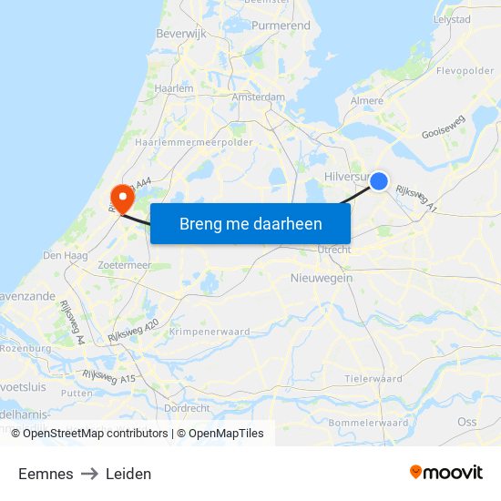 Eemnes to Leiden map