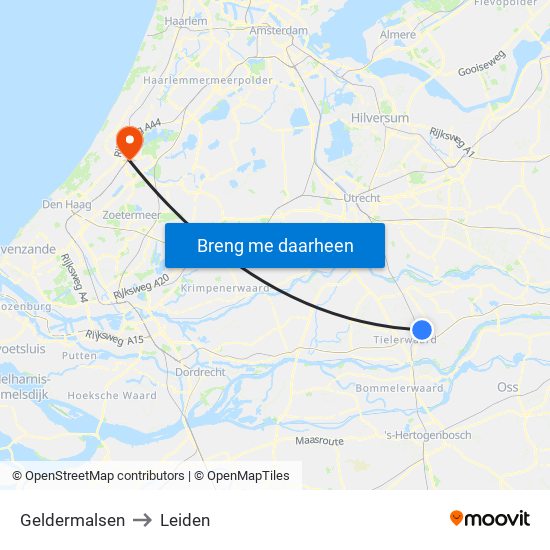 Geldermalsen to Leiden map