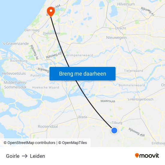 Goirle to Leiden map
