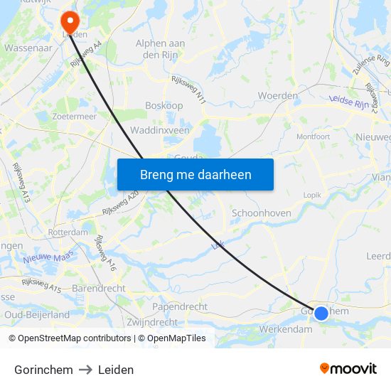 Gorinchem to Leiden map