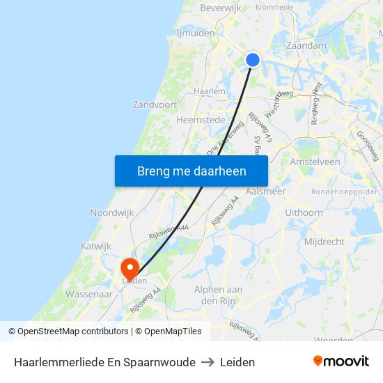 Haarlemmerliede En Spaarnwoude to Leiden map