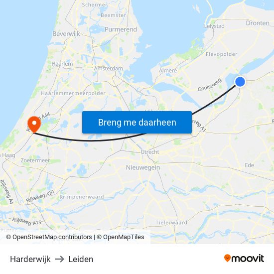 Harderwijk to Leiden map