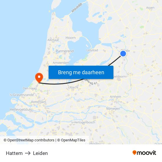 Hattem to Leiden map