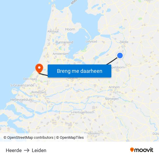 Heerde to Leiden map