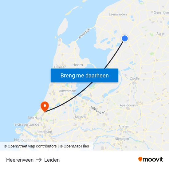 Heerenveen to Leiden map
