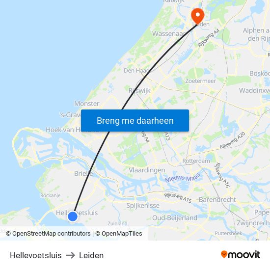 Hellevoetsluis to Leiden map