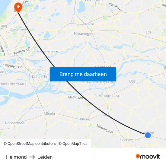 Helmond to Leiden map