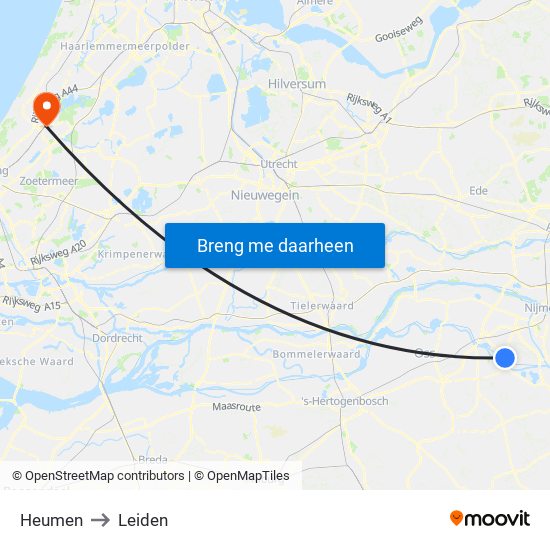 Heumen to Leiden map