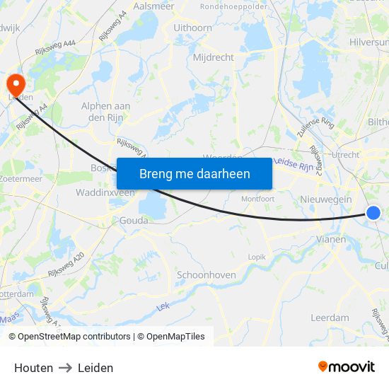 Houten to Leiden map