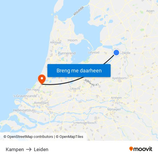 Kampen to Leiden map