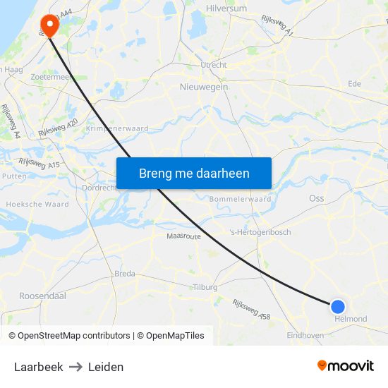 Laarbeek to Leiden map