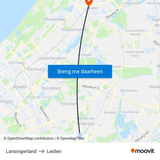 Lansingerland to Leiden map
