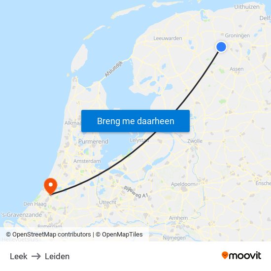 Leek to Leiden map