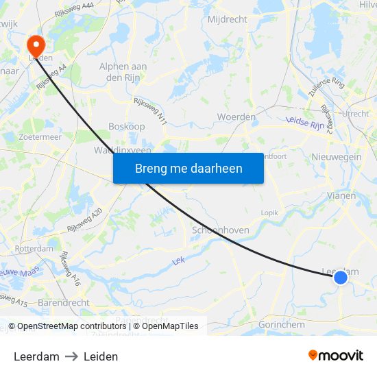 Leerdam to Leiden map