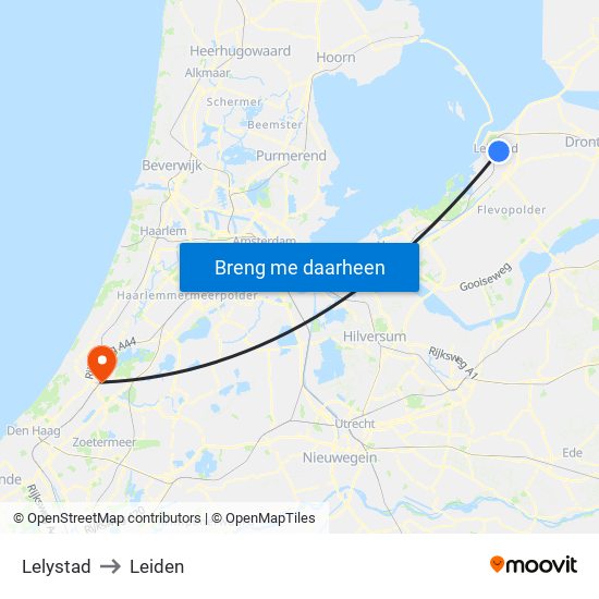 Lelystad to Leiden map