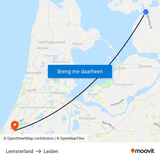 Lemsterland to Leiden map