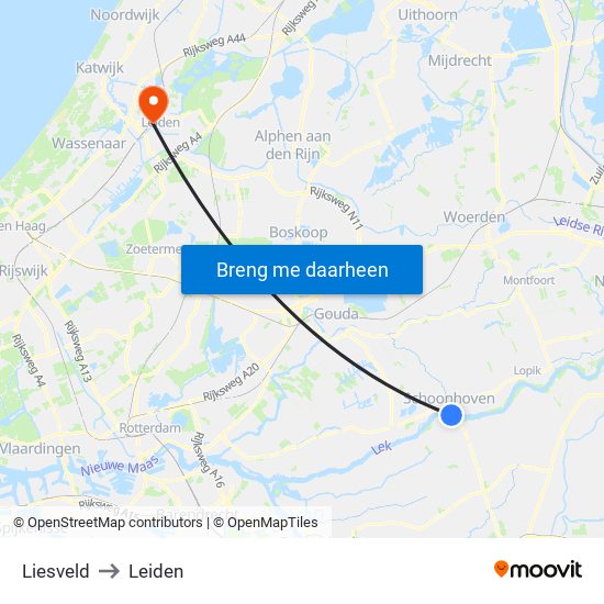Liesveld to Leiden map