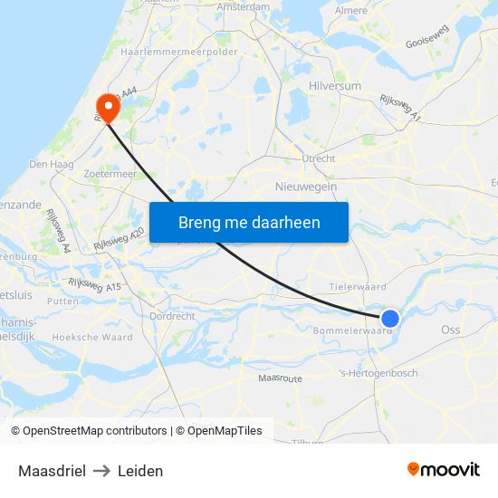 Maasdriel to Leiden map