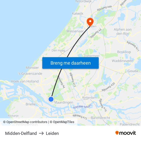 Midden-Delfland to Leiden map