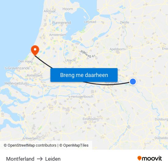 Montferland to Leiden map
