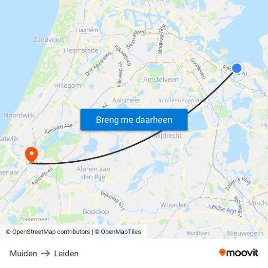 Muiden to Leiden map