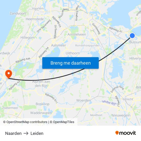 Naarden to Leiden map