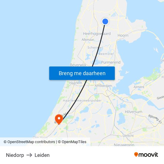 Niedorp to Leiden map