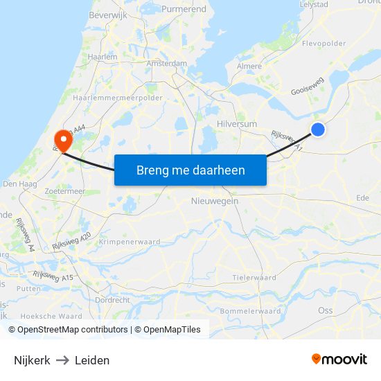 Nijkerk to Leiden map