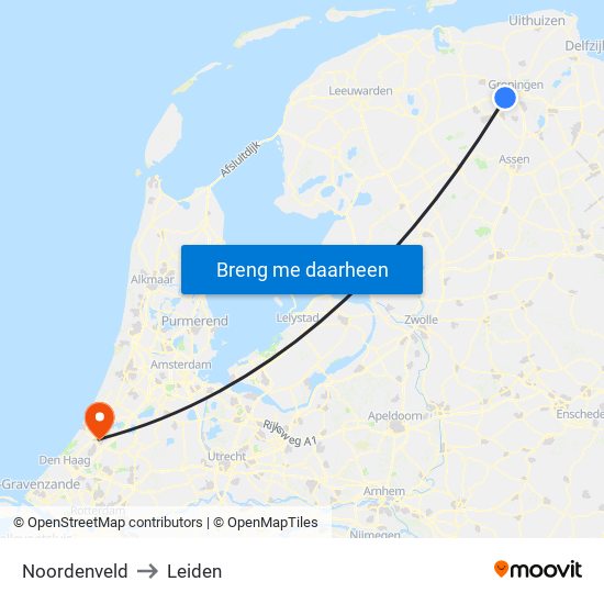 Noordenveld to Leiden map