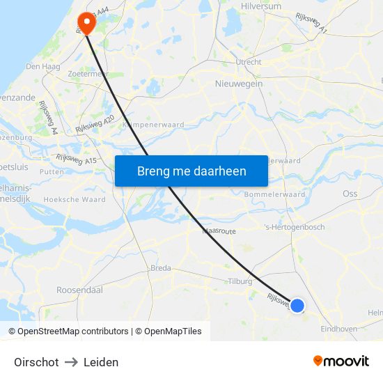 Oirschot to Leiden map