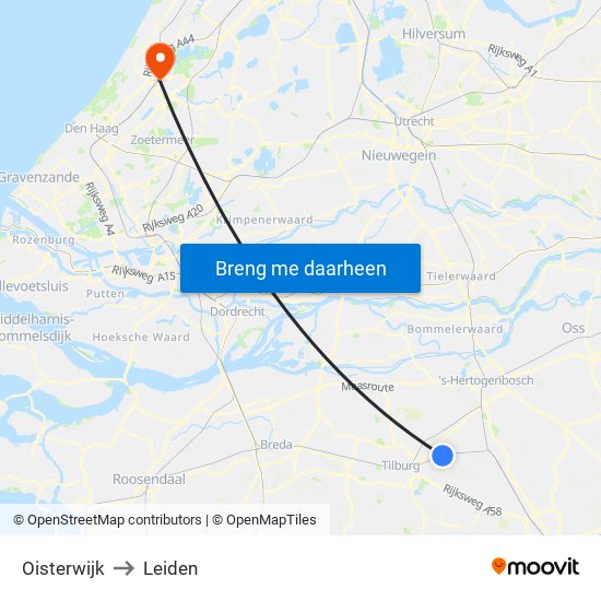 Oisterwijk to Leiden map