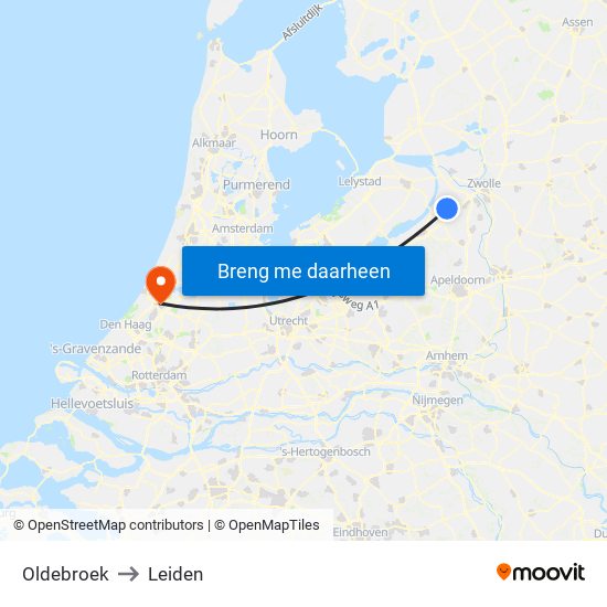 Oldebroek to Leiden map