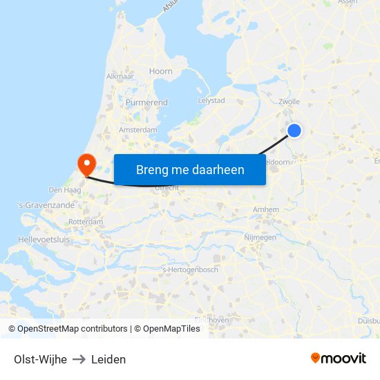 Olst-Wijhe to Leiden map