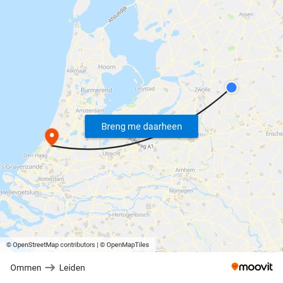 Ommen to Leiden map